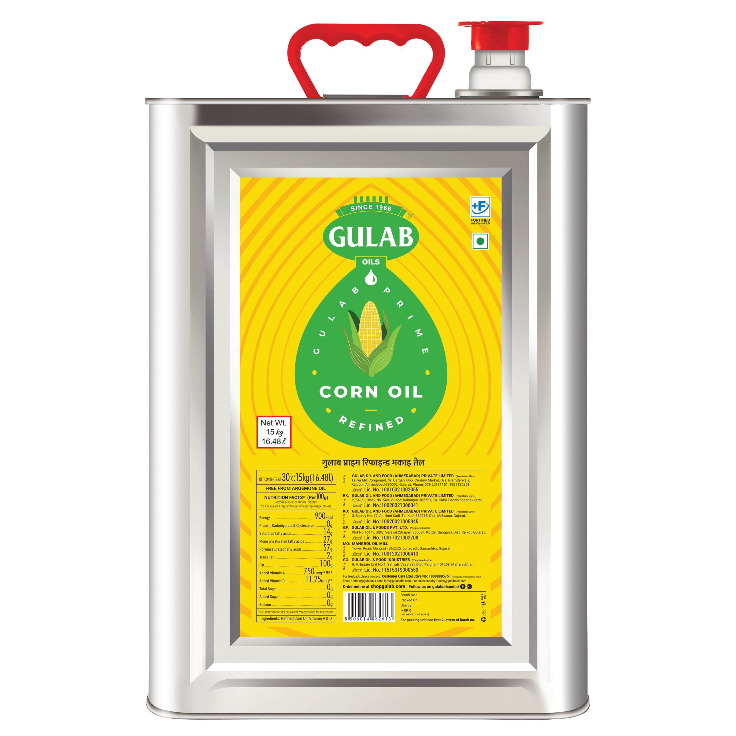 refined corn oil 15ltr tin back
