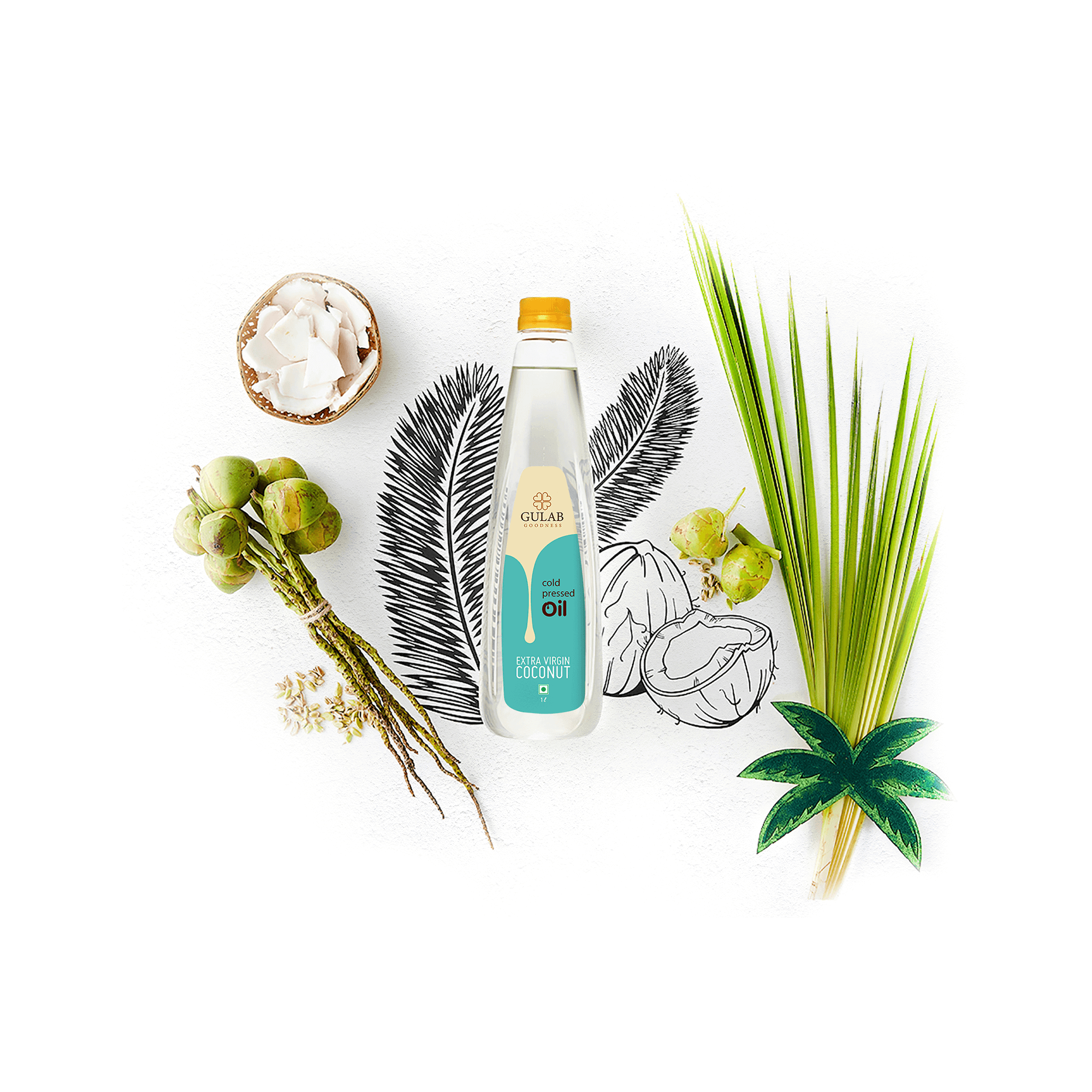 Cold Pressed Extra Virgin Coconut oil 1l bottle with elements