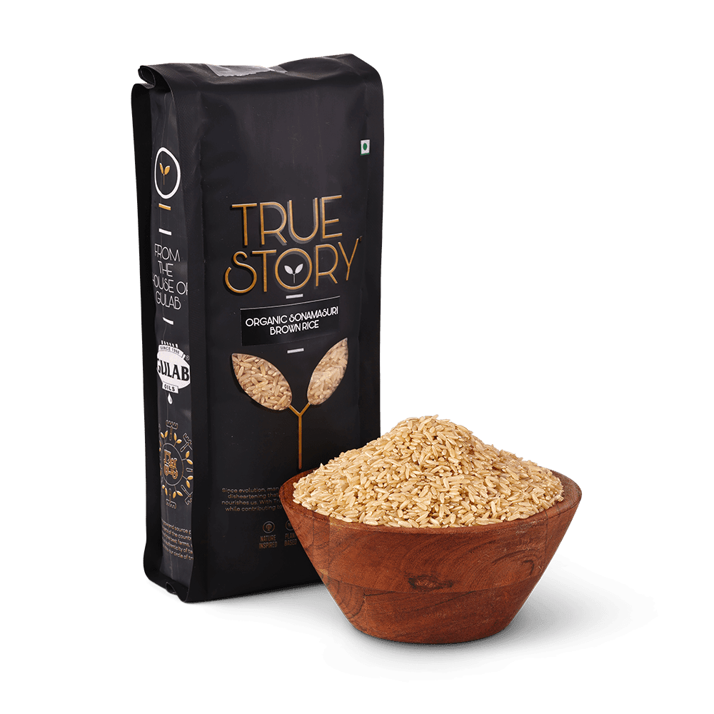 Organic brown sonamasuri rice with rice bowl