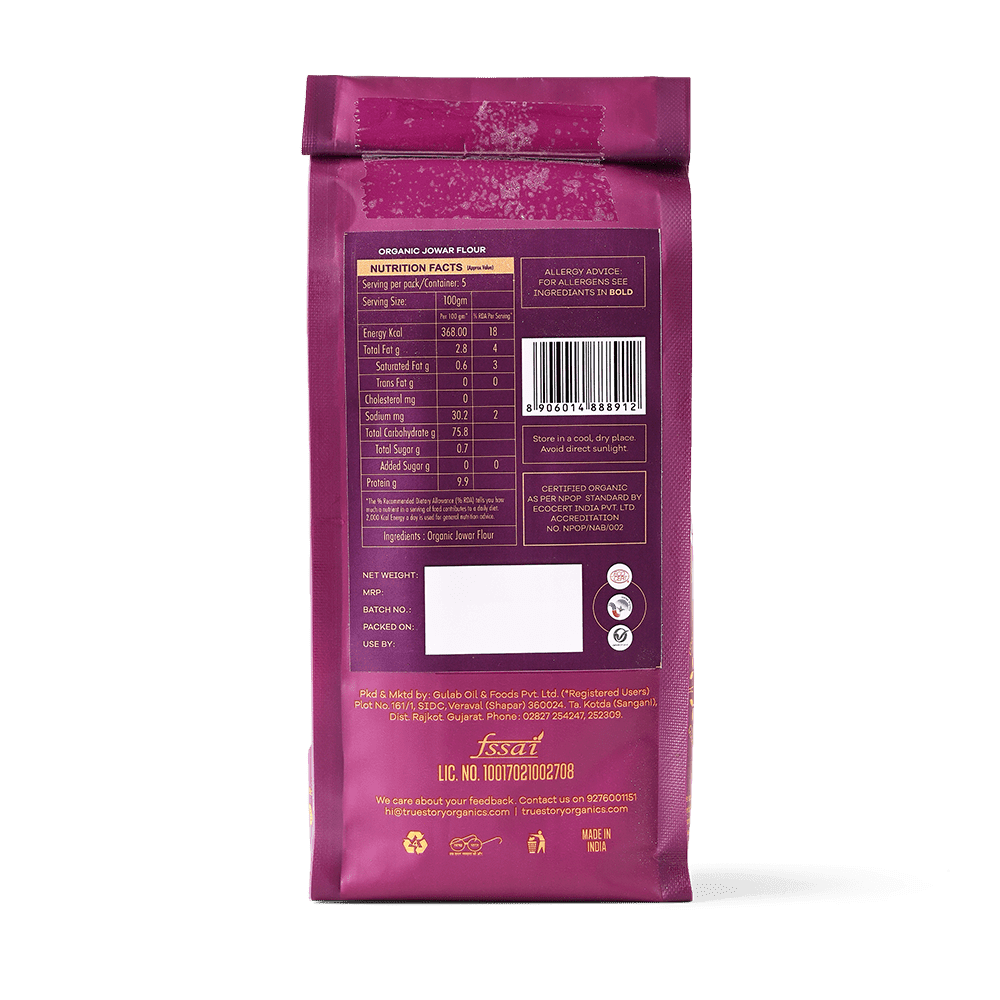 Organic jowar flour - back side