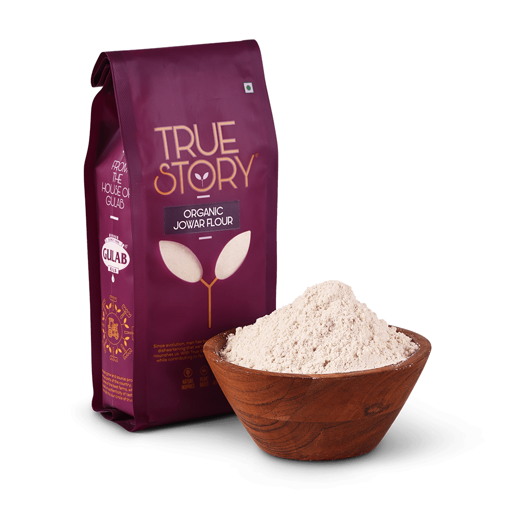 Organic jowar flour with flour bowl