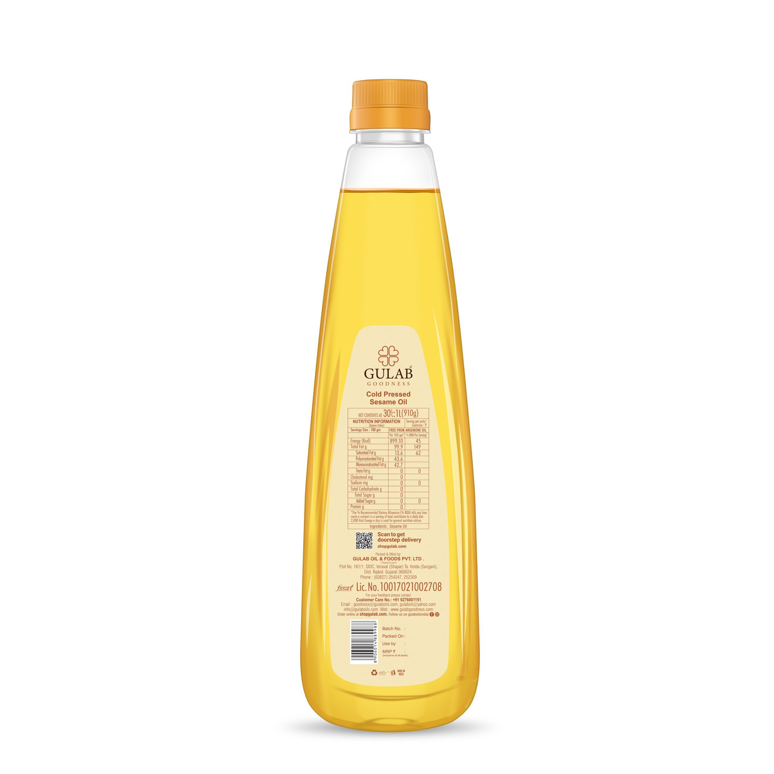 cold pressed sesame oil 1l bottle back side