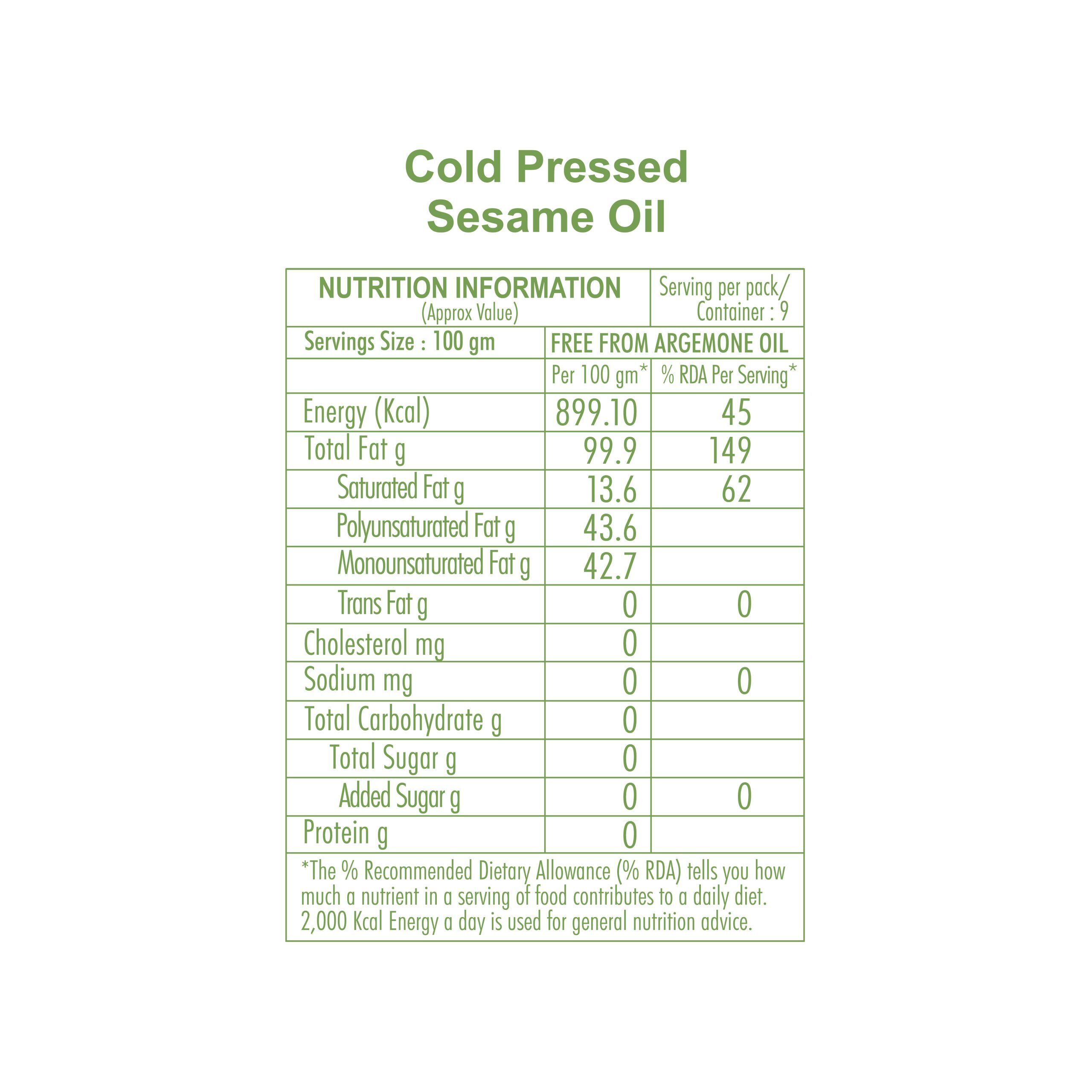 cold pressed sesame oil nutritional facts