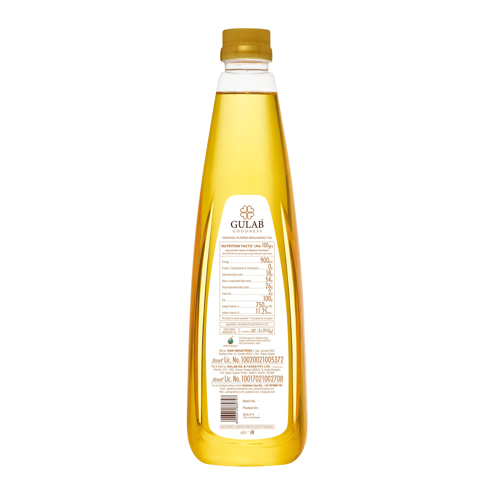 Gulab Organic Groundnut Oil 1 Ltr Bottle