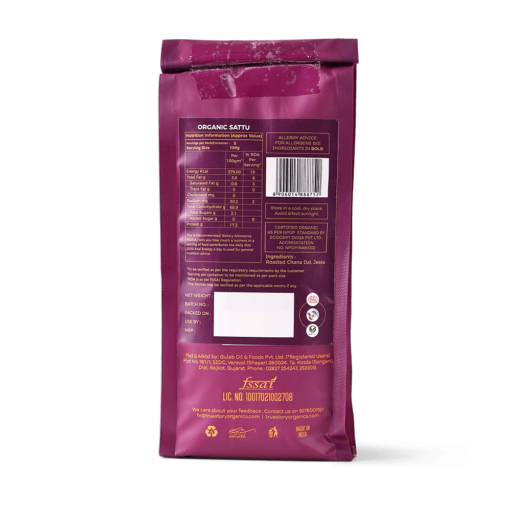 Organic sattu flour - back side
