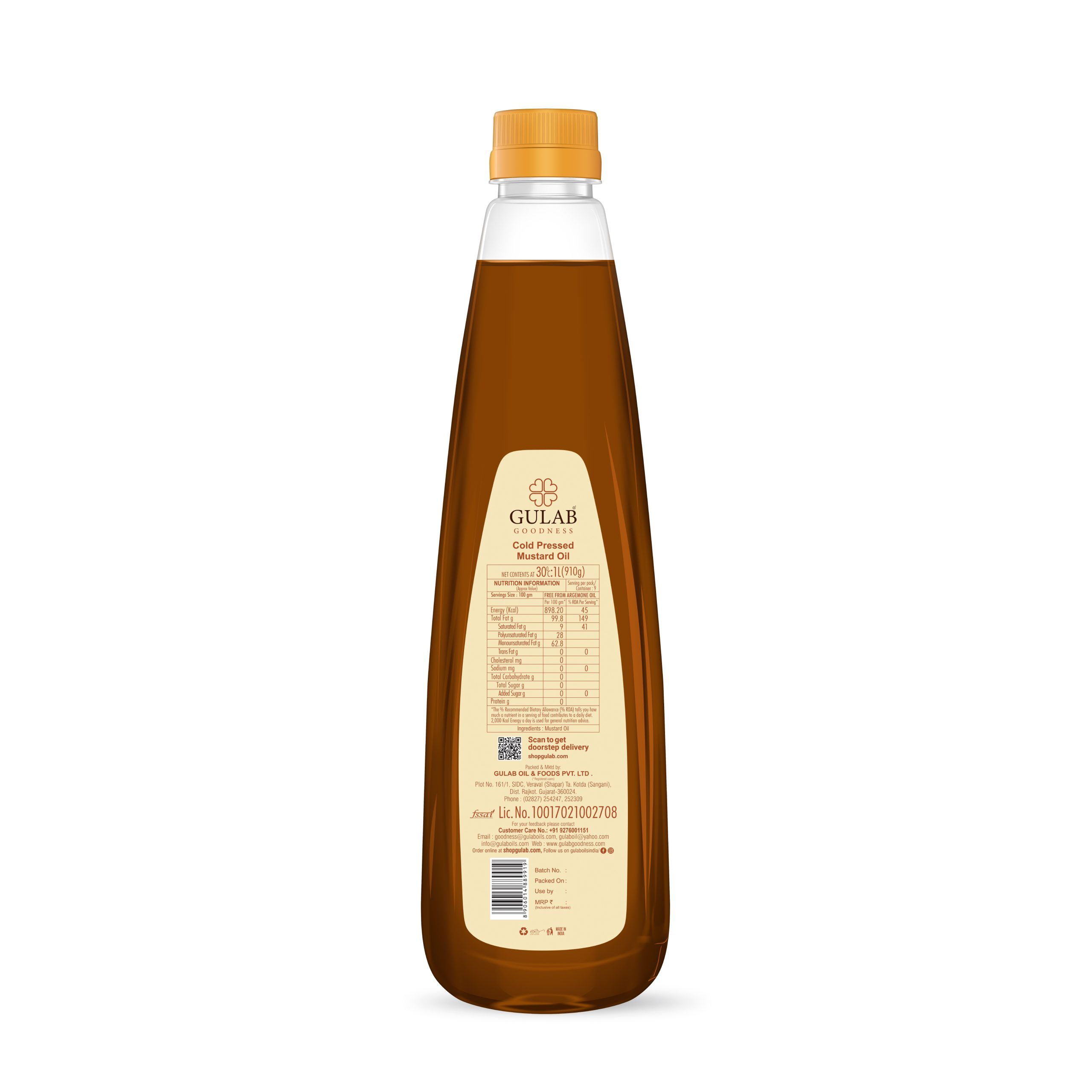 mustard cold pressed oil 1ltr bottle back side