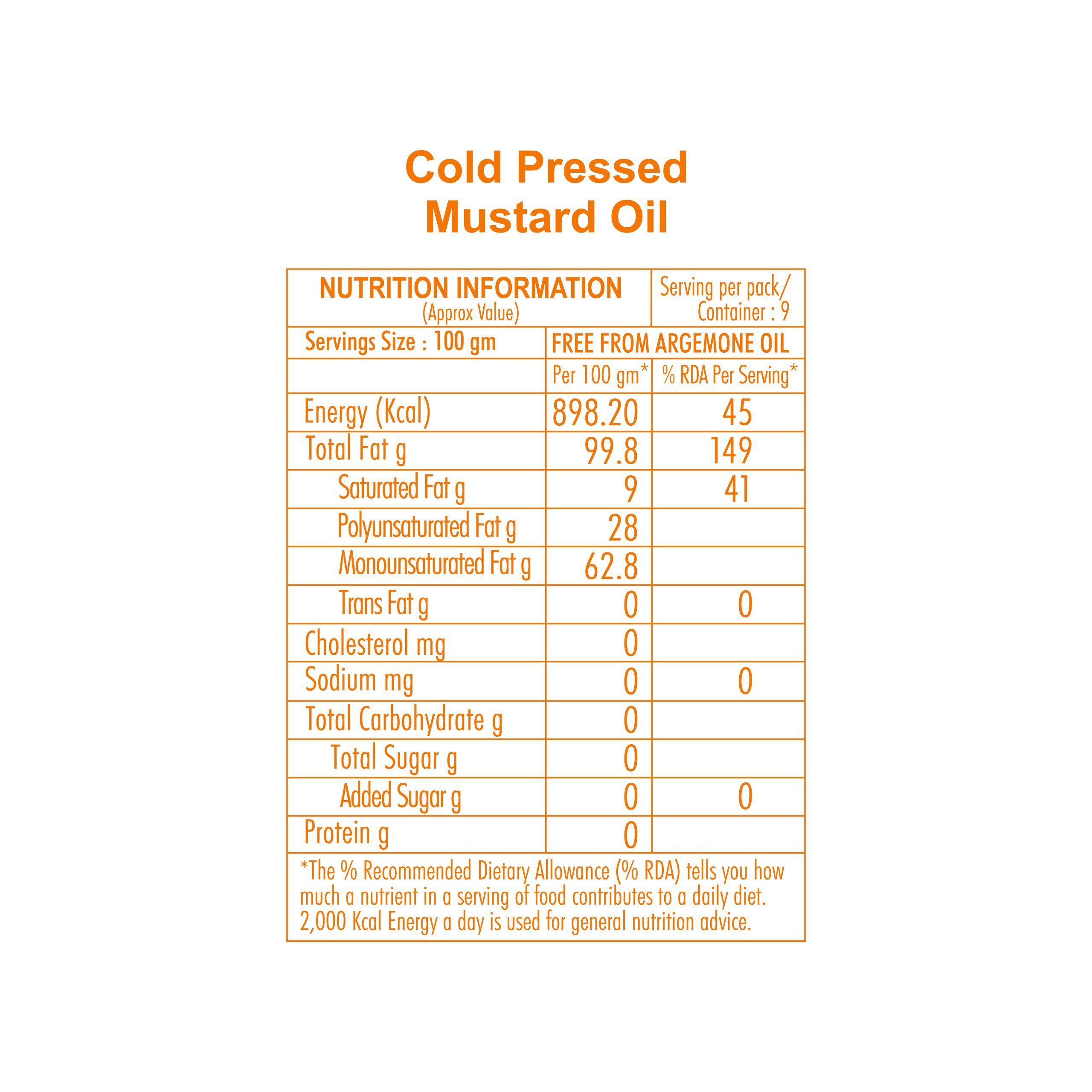 cold pressed mustard oil nutrition facts