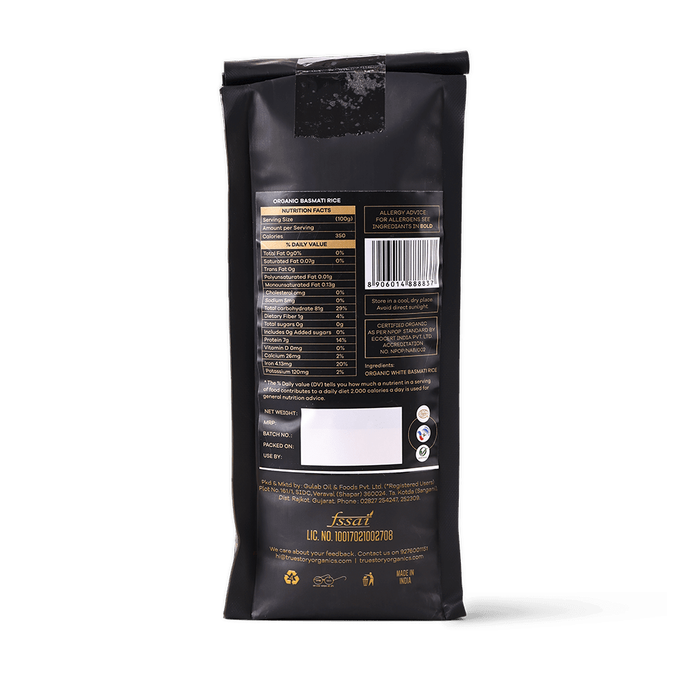 Organic basmati rice - back side