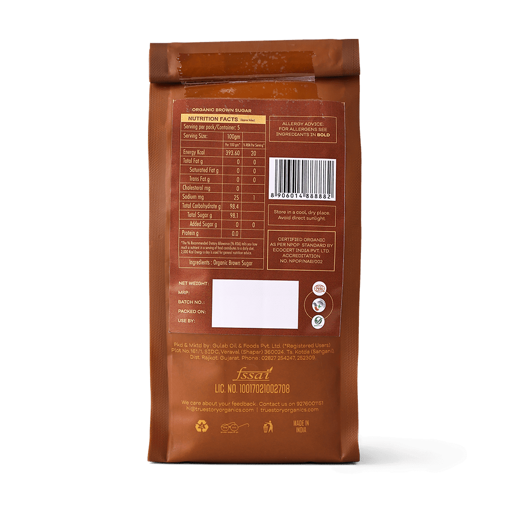 Organic brown sugar - back side
