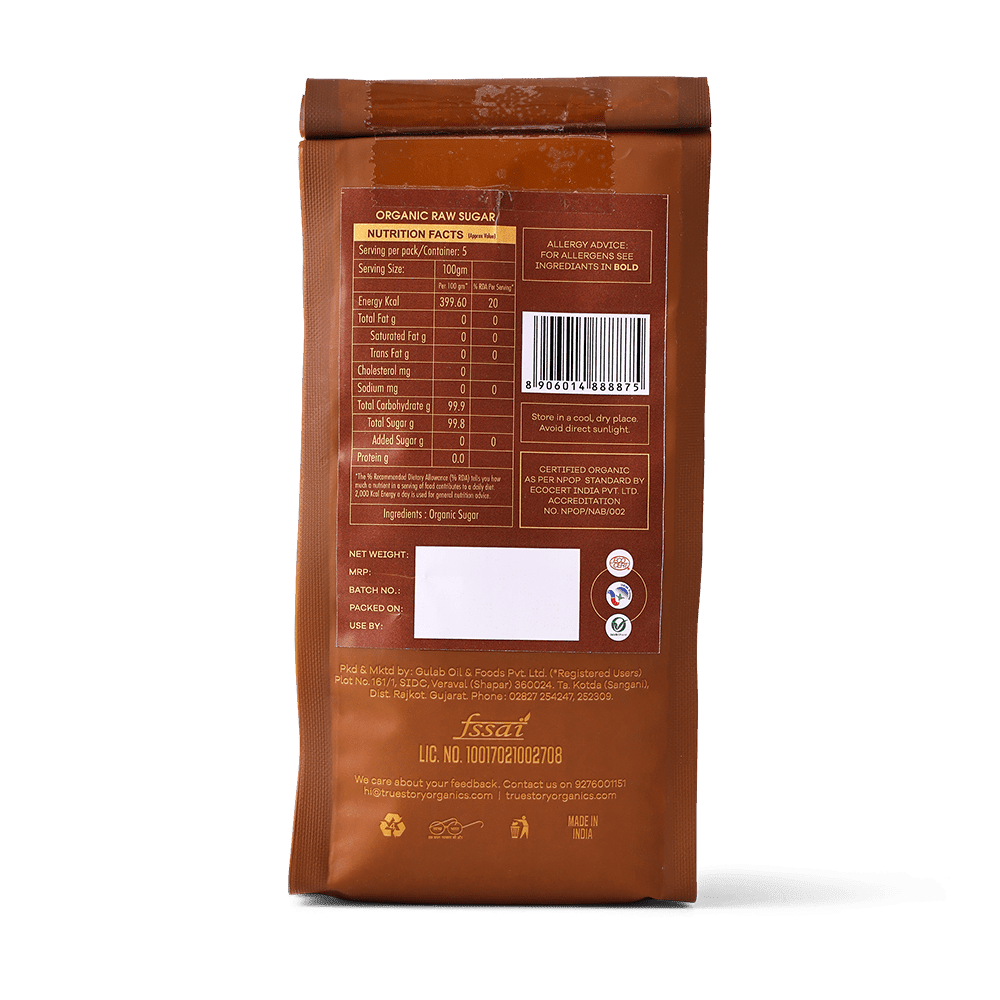 Organic raw sugar - back side