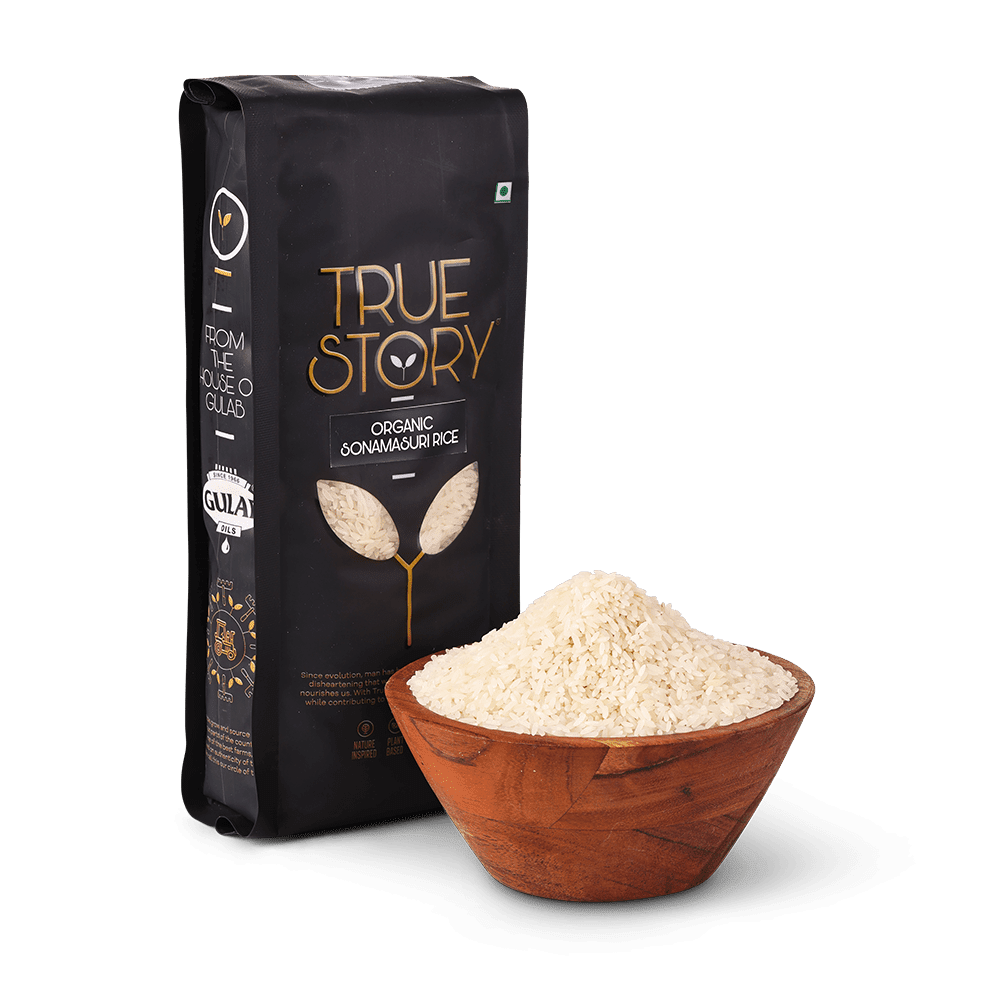 Organic sonamasuri rice with rice bowl
