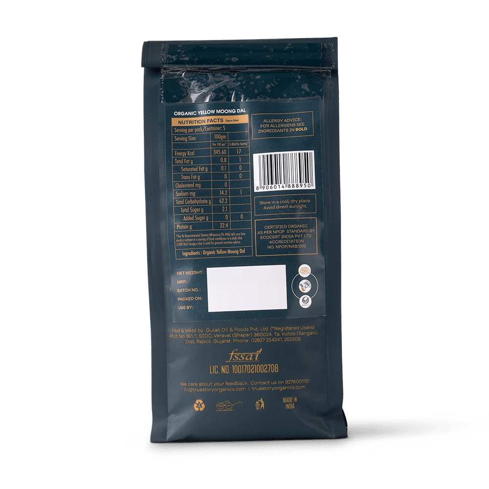 Truestory organic masoor dal - back side