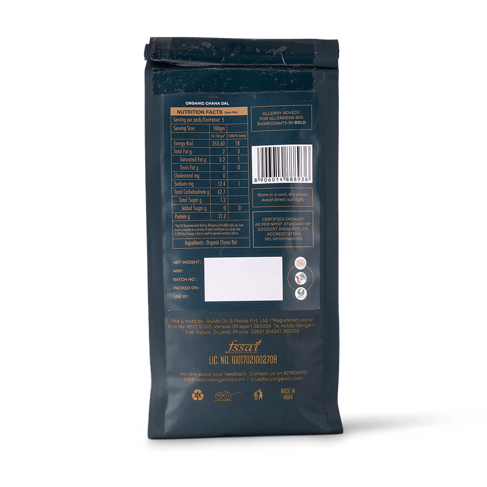 Organic chana dal - back side