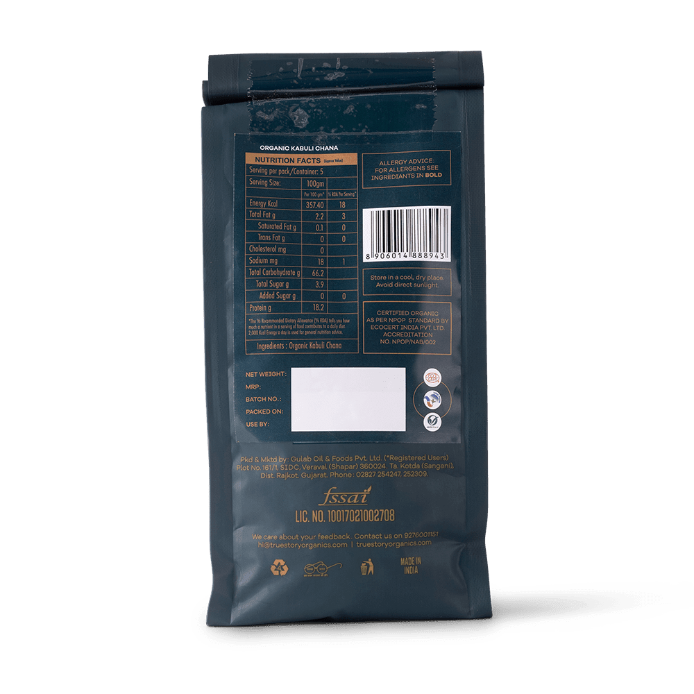 Organic kabuli chana - back side